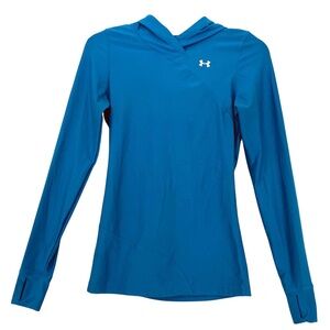 Under Armour Blue ColdGear Crossover Hoodie Base Layer Thumbholes Women’s SM